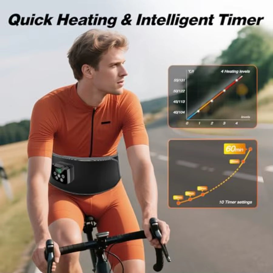 Cordless Electric Heating Pad with Massage for Lower Back Relief: 3 Vibration Modes 4 Adjustable Heating Levels 4000Mah Recharg