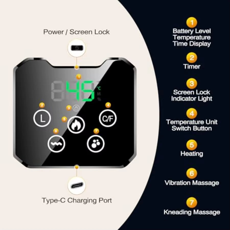 Cordless Electric Heating Pad with Massage for Lower Back Relief: 3 Vibration Modes 4 Adjustable Heating Levels 4000Mah Recharg