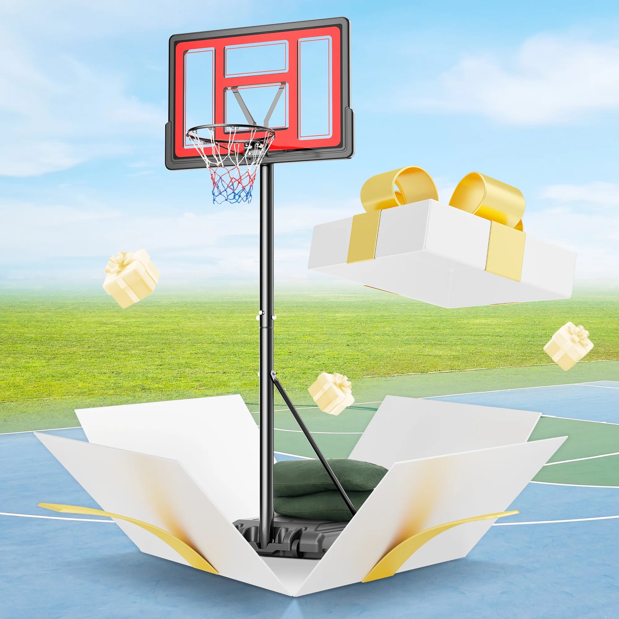 Portable Basketball Goal Basketball Hoop 44 Inch Outdoor Basketball Hoops Backboard with 7 .5 to 10 Ft Adjustable Indoor